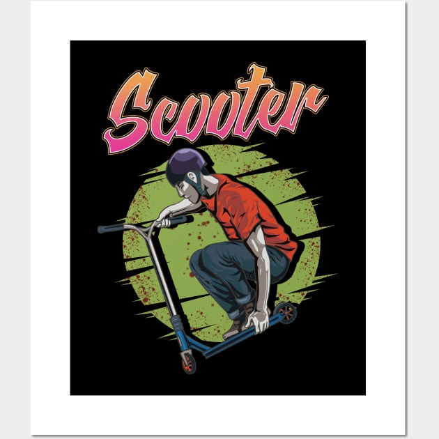 Funny Scooter Kid Riding Tricks Obsessed Wall Art by theperfectpresents